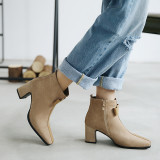 Fashion women's shoes in winter 2019 chunky heels zipper apricot women's boots bowknot butterfly knot concise mature pure color