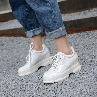 Spring and autumn 2019 fashion women's shoes rice white cross lacing pure color ladylike temperament waterproof casual shoes concise leather