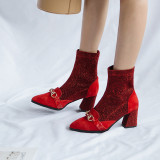 Fashion women's shoes in winter 2019 pointed toe chunky heels slip-on personality party shoes red metal decoration office lady