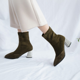 Fashion women's shoes in winter 2019 slip-on women's boots short boots concise chunky heels army green elegant pure color