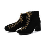 Fashion women's shoes in winter 2019 caramel chunky heels zipper black women's boots short boots party shoes lace up classics
