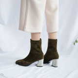 Fashion women's shoes in winter 2019 slip-on women's boots short boots concise chunky heels army green elegant pure color