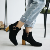 Fashion women's shoes in winter 2019 pointed toe chunky heels army green zipper concise women's boots short boots party shoes