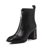 Fashion women's shoes in winter 2019 white chunky heels zipper leather women's boots short boots concise mature office lady