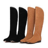 Fashion women's shoes in winter 2019 pointed toe zipper women's boots knee high boots black pure color chocolate flat boots