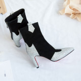 Fashion women's shoes in winter 2019 pointed toe office lady zipper chunky heels big size 42 women's boots short boots red  party shoes