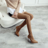 Fashion women's shoes in winter 2019 pointed toe zipper over the knee high boots pure color nude ladies boots stilettos heels