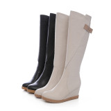 Fashion women's shoes in winter 2019 zipper beige over the knee high boots round toe increase leather elegant ladies boots