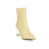 Fashion women's shoes in winter 2019 pointed toe chunky heels elegant gold women's boots short boots small size 32 big size 43