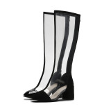 Summer 2019 fashion trend women's shoes pointed toe zipper women's boots knee high boots PVC transparent cool boots elegant