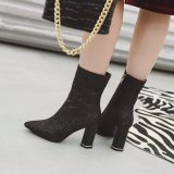 Fashion women's shoes in winter 2019 pointed toe chunky heels elegant gold women's boots short boots small size 32 big size 43