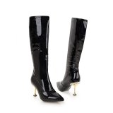 Fashion women's shoes in winter 2019 pointed toe stilettos heels zipper women's boots knee high boots leather small size 32