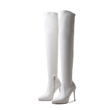 Fashion women's shoes in winter 2019 pointed toe zipper over the knee high boots pure color nude ladies boots stilettos heels