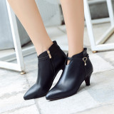 Fashion women's shoes in winter 2019 pointed toe zipper buckle stilettos heels women's boots big size 42 short boots leather