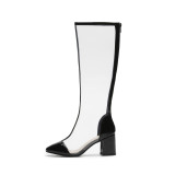 Summer 2019 fashion trend women's shoes pointed toe zipper women's boots knee high boots PVC transparent cool boots elegant