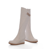 Fashion women's shoes in winter 2019 zipper beige over the knee high boots round toe increase leather elegant ladies boots