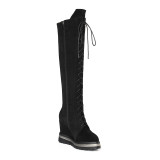Fashion women's shoes in winter 2019 cross lacing zipper wedges waterproof knee high boots personality matte big size 42