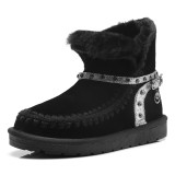 Fashion women's shoes in winter 2019 slip-on add wool upset crystal rhinestone camel snow boots short boots snow boots string bead