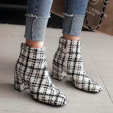 Fashion elegant ladies boots concise women's shoes in winter 2019 zipper chunky heels short boots big size 43 gingham white