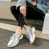 Spring and autumn 2019 fashion silver women's shoes cross lacing casual shoes classics comfortable concise big size 40 mature