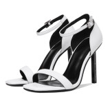 Summer 2019 fashion women's shoes buckle sexy elegant white ankle strap stilettos heels sandals party shoes crystal rhinestone genuine leather shoes