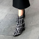 Fashion elegant ladies boots concise women's shoes in winter 2019 zipper chunky heels short boots big size 43 gingham white