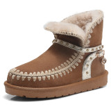 Fashion women's shoes in winter 2019 slip-on add wool upset crystal rhinestone camel snow boots short boots snow boots string bead