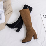 Fashion women's shoes in winter 2019 pointed toe chunky heels women's boots knee high boots zipper elegant black caramel color