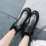 Fashion women's shoes in winter 2019 round toe flat boots black snow boots short boots concise comfortable classics slip-on