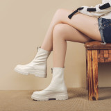 Fashion concise women's shoes in winter 2019 round toe zipper waterproof women's boots beige short boots leather big size 42