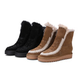 Fashion women's shoes in winter 2019 slip-on add wool upset camel short boots flat boots snow boots leisure mature classics
