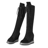 Fashion women's shoes in winter 2019 cross lacing zipper wedges waterproof knee high boots personality matte big size 42