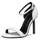 Summer 2019 fashion women's shoes buckle sexy elegant white ankle strap stilettos heels sandals party shoes crystal rhinestone genuine leather shoes