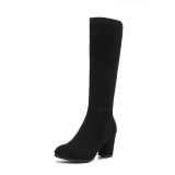 Fashion women's shoes in winter 2019 pointed toe chunky heels women's boots knee high boots zipper elegant black caramel color