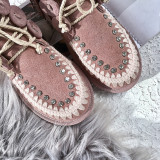 Fashion women's shoes winter 2019 cross lacing flat boots fringed snow boots comfortable women's boots crystal rhinestone big size 43