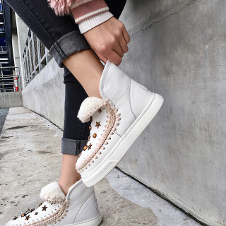 Fashion women's shoes in winter 2019 slip-on add wool upset snow boots short boots snow boots leather concise big size 42
