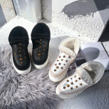 Fashion women's shoes in winter 2019 slip-on add wool upset snow boots short boots snow boots leather concise big size 42