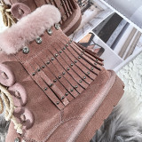 Fashion women's shoes winter 2019 cross lacing flat boots fringed snow boots comfortable women's boots crystal rhinestone big size 43