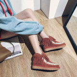 Fashion sweet women's shoes in winter 2019 slip-on women's boots short boots snow boots fringed personality metal decoration