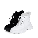 Fashion women's shoes in winter 2019 cross lacing personality casual shoes add wool upset big size 40 white pure color zipper