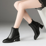 Fashion women's shoes in winter 2019 elegant ladies boots concise mature office lady pure color zipper short boots chunky heels
