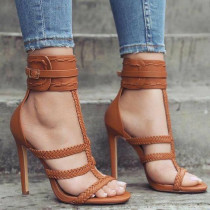 2019 summer high heels stilettos ankle strappy T-strap fashion sandals shoes women ladies sexy party shoes larger size 45