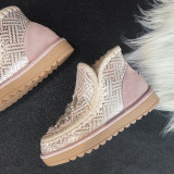 Fashion women's shoes in winter 2019 round toe short boots add wool upset slip-on snow boots crystal rhinestone personality