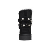 Fashion women's shoes winter 2019 round toe pearls flat platform snow boots large size