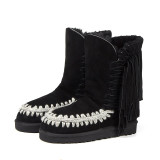 Fashion women's shoes in winter 2019 round toe flat boots short boots snow boots classics fringed small size 33 big size 43