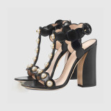 Arden Furtado summer 2019 fashion women's shoes chunky heels buckle T-strap sexy ladies sandals pearls gold sandals 41 42 43 new