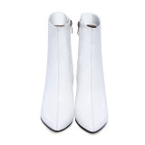 Arden Furtado fashion women's shoes in winter 2019 women's boots pointed toe pure color white chunky heels zipper short boots