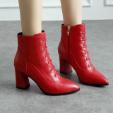 Arden Furtado fashion pure color women's shoes in winter 2019 pointed toe chunky heels red zipper short boots women's boots