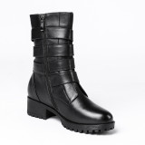 Arden Furtado fashion women's shoes winter 2019 zipper buckle strap matin boots mature women's boots genuine leather big size 40