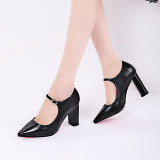 Summer 2019 fashion trend women's shoes pointed toe chunky heels small size 32  big size 41 online celebrity buckle pumps ladylike temperament